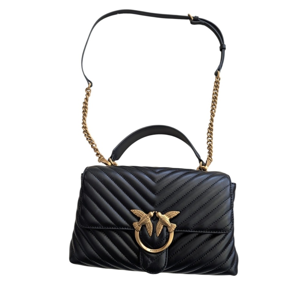 Pinko Love Bag Chevron Quilted Black Leather Crossbody Shoulder Bag